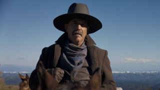 Kevin Costner on horseback in Horizon: An American Saga